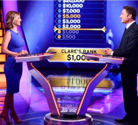 Clare Crawley in a purple dress at the sets of Who Wants to Be a Millionaire in 2016.